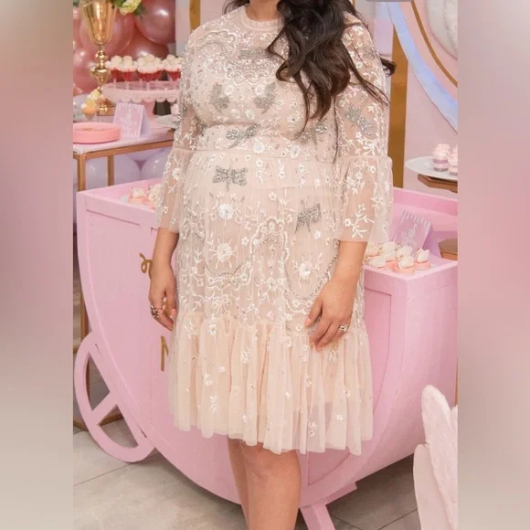 Needle and Thread Dragonfly Garden beaded short-sleeved tulle midi dress - Picture 1 of 7